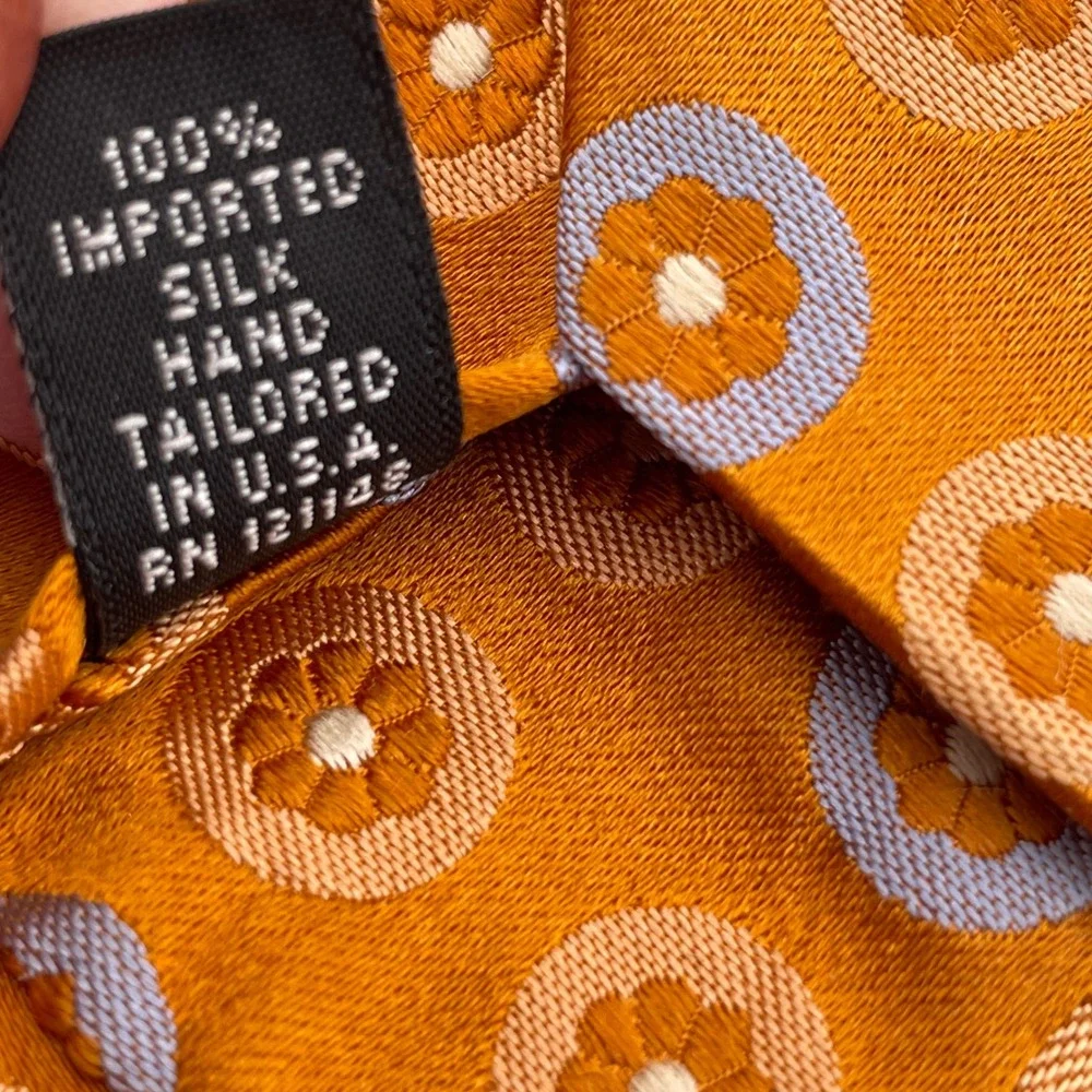 IKE BEHAR NEW YORK Mens Silk‎ Geometric Pattern Necktie Orange-Brown Blue Tan